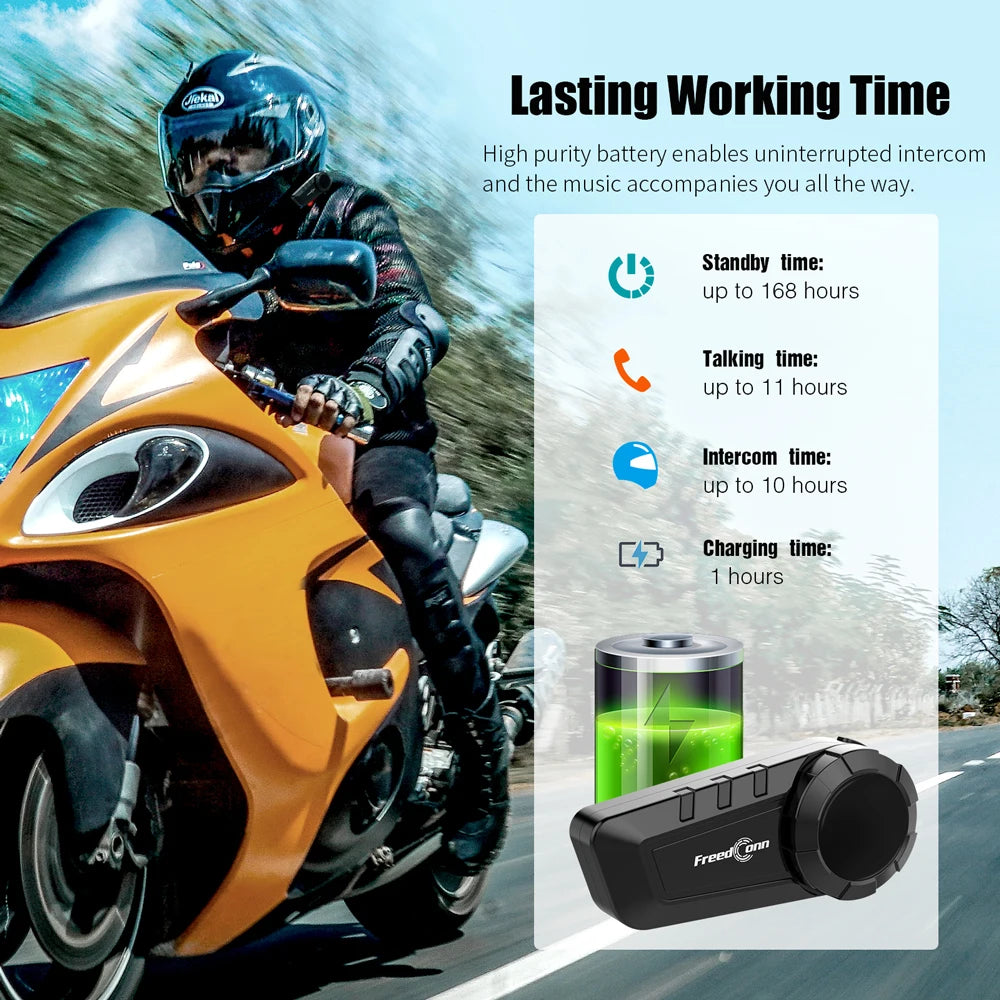 FreedConn KY-Pro Motorcycle Bluetooth Intercom – 6-Rider Helmet Headset with 1000m Range