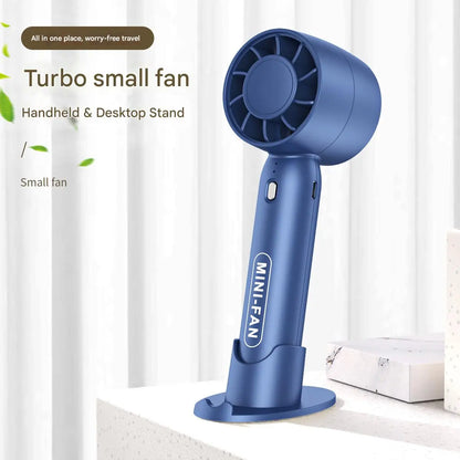 Turbo Mini Handheld Fan – USB Rechargeable Portable Fan with Desktop Stand & Long-Lasting Battery