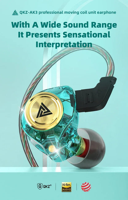QKZ AK3 FiLe Wired Earphones – In-Ear HiFi Headphones with Microphone