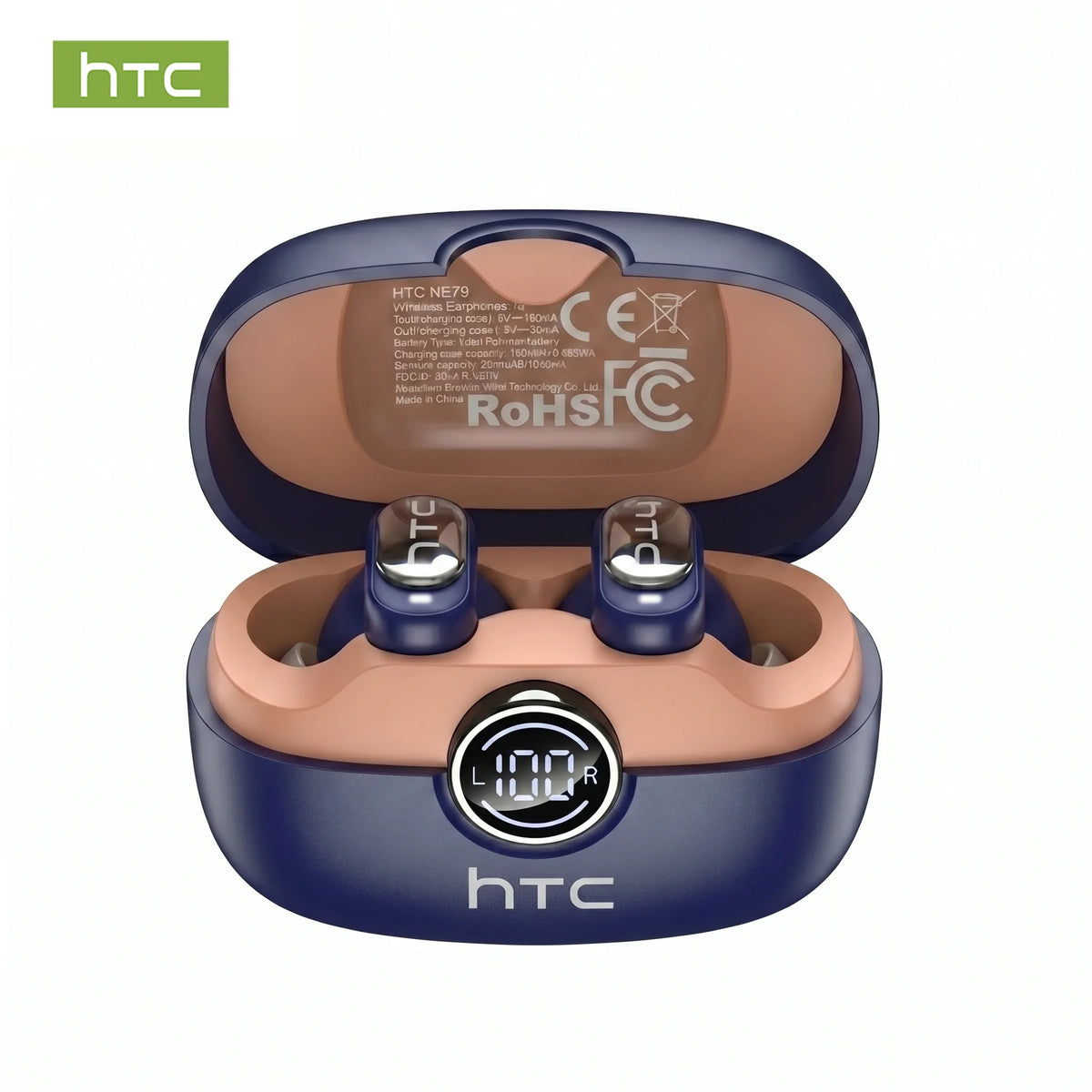 HTC NE79 TWS Bluetooth 6.0 Earbuds – AI Translation, ENC Noise Reduction & LED Display