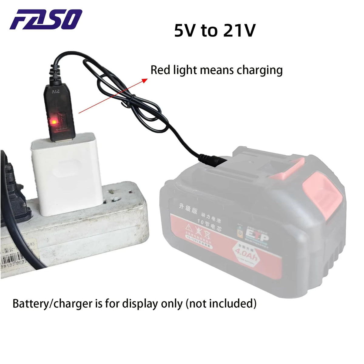 5V to 21V Boost Charging Cable – USB to DC Adapter for 21V Batteries