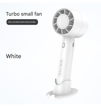 Turbo Mini Handheld Fan – USB Rechargeable Portable Fan with Desktop Stand & Long-Lasting Battery