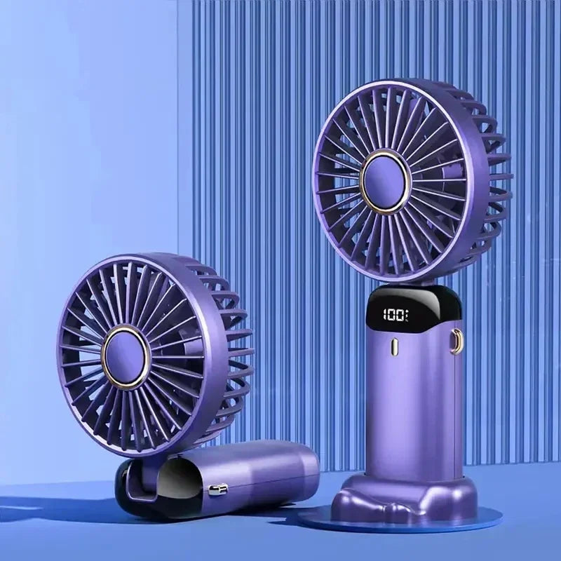 Portable Rechargeable Handheld Fan – 5-Speed Wind, 90° Adjustable, LED Digital Display & Aromatherapy
