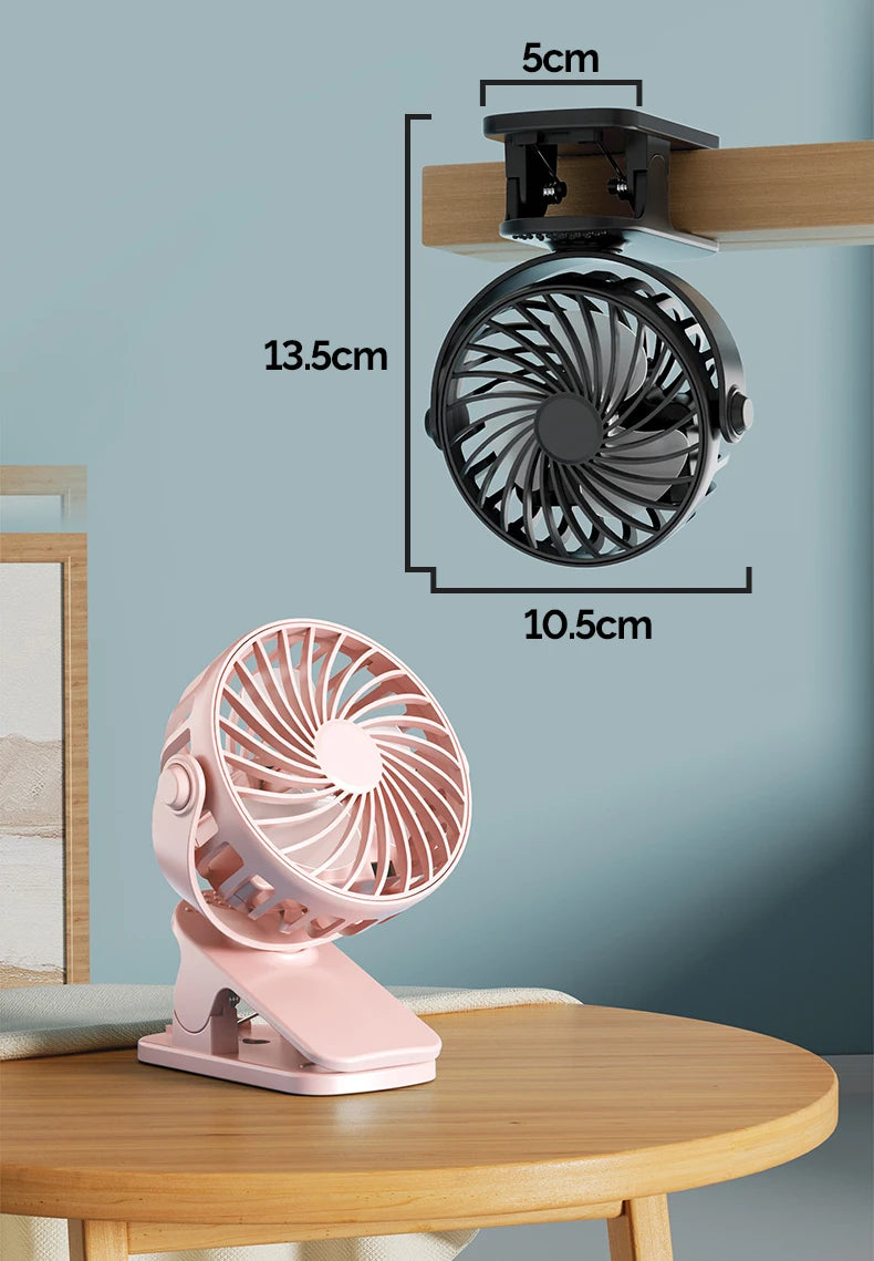 Portable Rechargeable Clip Fan – 720° Rotatable Hanging Fan with Night Light for Outdoor Camping