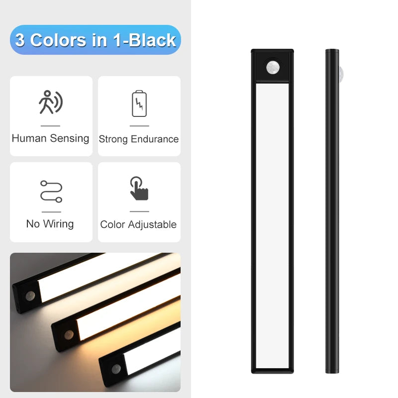 Ultra-Thin Rechargeable Motion Sensor LED Cabinet Light – 3-Color Dimmable Lamp