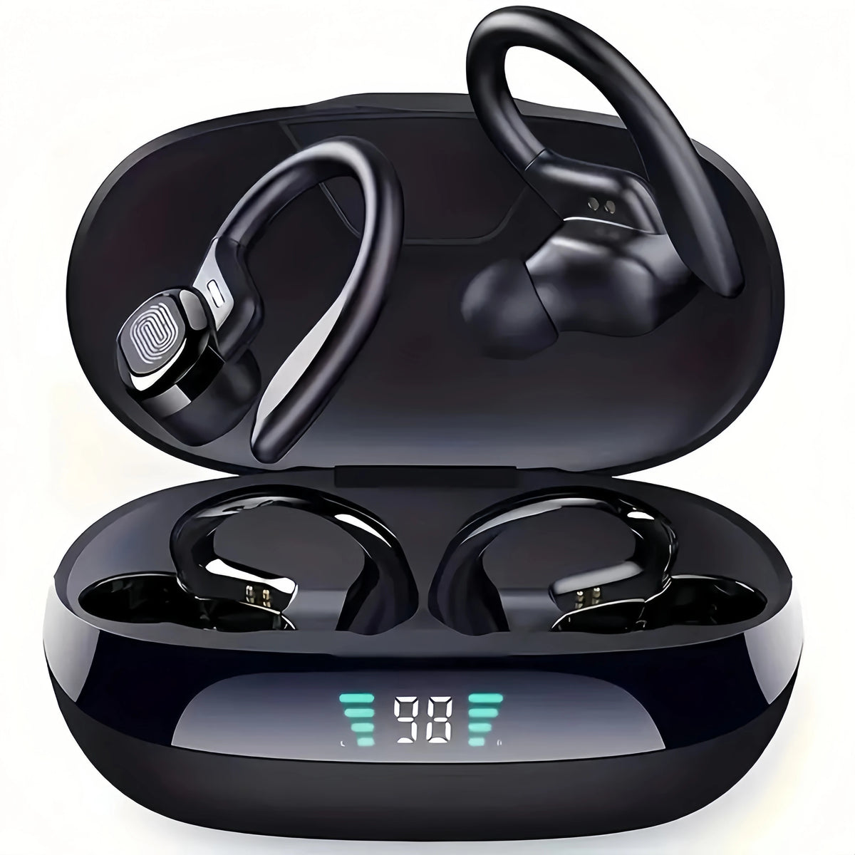 True Wireless Sports Earbuds – Bluetooth Ear Hook Headphones with ANC, Microphone & LED Display