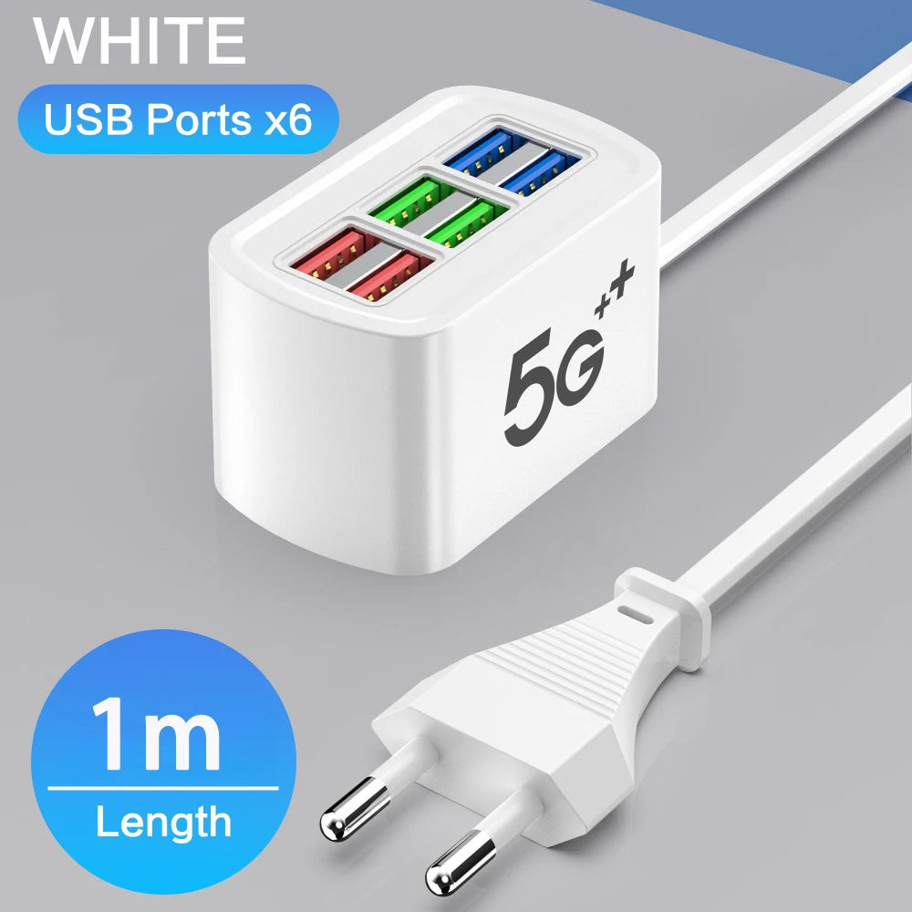 6-in-1 Desktop Charging Station – USB Charging Hub & Power Strip with 1m Cord