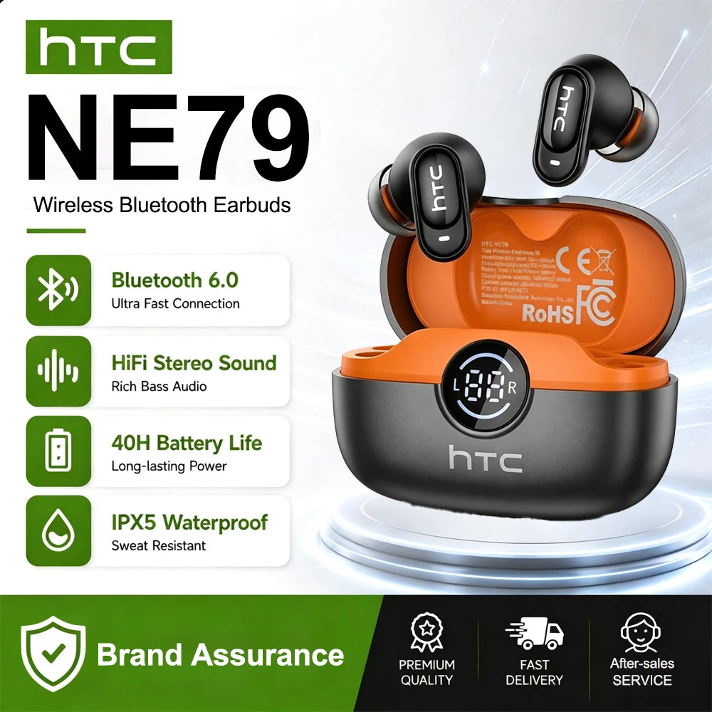 HTC NE79 Real-Time Translation Earbuds – Bluetooth Wireless Earphones with AI Call Noise Reduction & LED Display
