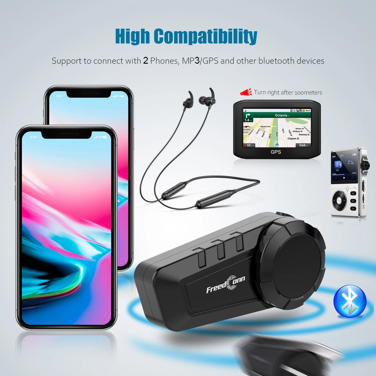 FreedConn KY-Pro Motorcycle Bluetooth Intercom – 6-Rider Helmet Headset with 1000m Range