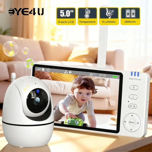 5-Inch Video Baby Monitor – PTZ Camera with Zoom, Temperature Sensor & Lullabies
