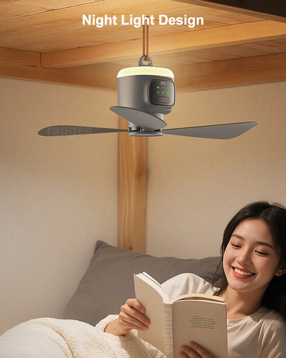 # 12000mAh Portable Ceiling Fan – Rechargeable Outdoor Camping Fan with Remote Control & LED Light