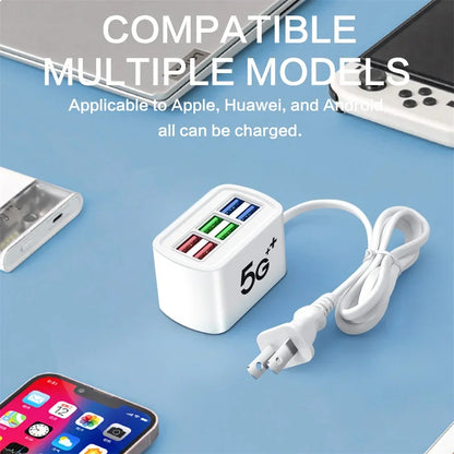 6-in-1 Desktop Charging Station – USB Charging Hub & Power Strip with 1m Cord