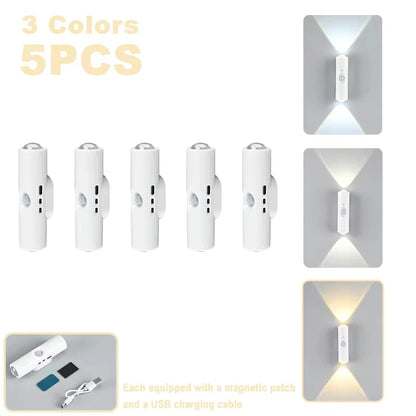 Double-Head RGB Motion Sensor LED Night Light – Rechargeable Magnetic Wall Lamp
