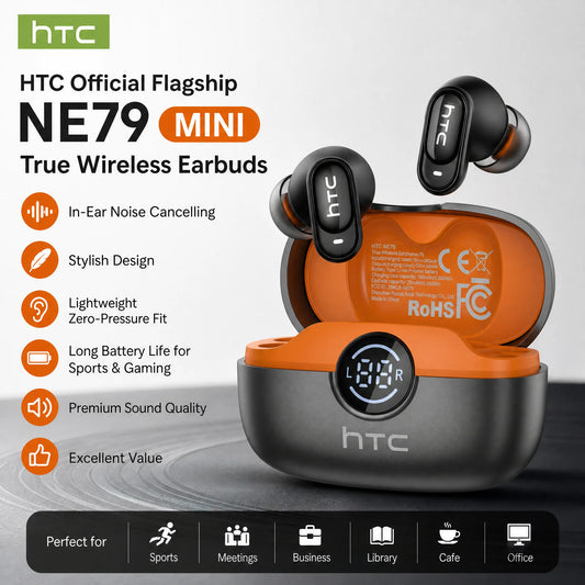 HTC NE79 TWS Bluetooth 6.0 Earbuds – AI Translation, ENC Noise Reduction & LED Display